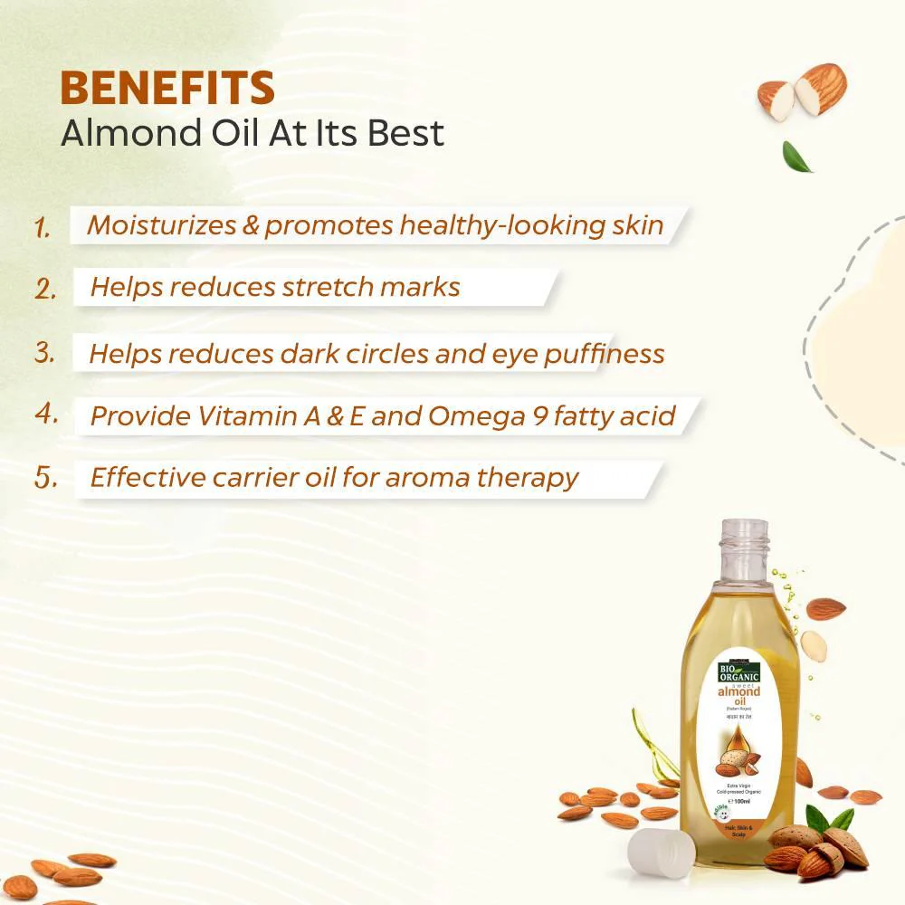 Bio Organic Sweet Almond Oil for Hair and Skin - 200ml - Image 3