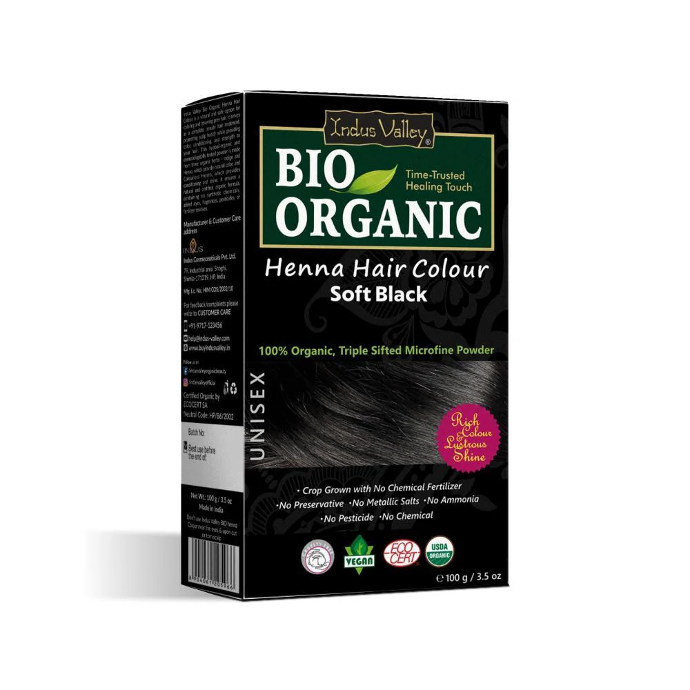 Bio Organic Soft Black Henna Hair Colour For Early Grey Hair Coverage - 100gm - Image 9