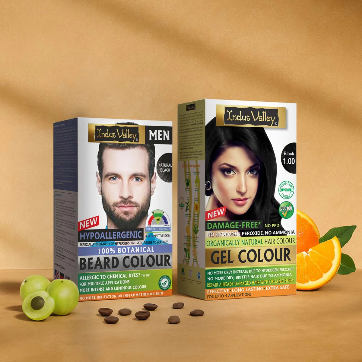 100% Botanical Beard Color 115ml & Damage Free Gel Hair Color 220ml Combo