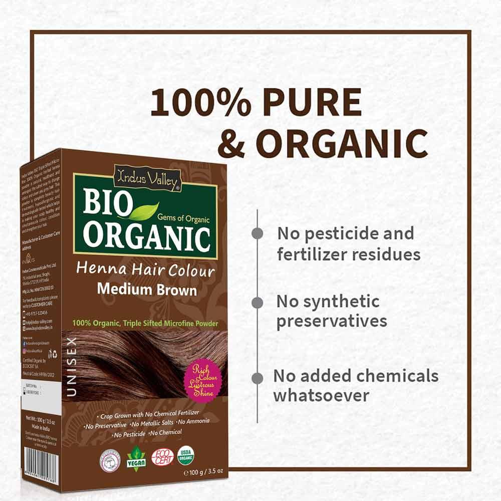 Bio Organic Medium Brown Henna Hair Colour For Early Grey Hair Coverage - 100gm - Image 5