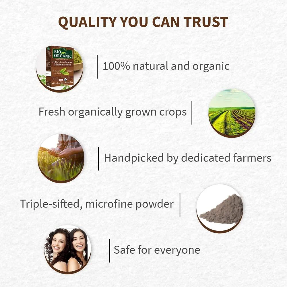 Bio Organic Medium Brown Henna Hair Colour For Early Grey Hair Coverage - 100gm - Image 6