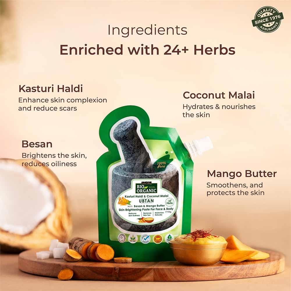 Ready-to-Apply Ubtan for Skin Brightening with Kasturi Haldi, Coconut Malai, Mango Butter, and Besan - 150gm - Image 3